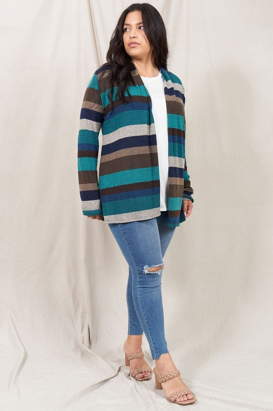 EG FASHION Stripe Elbow Patch Cardigan