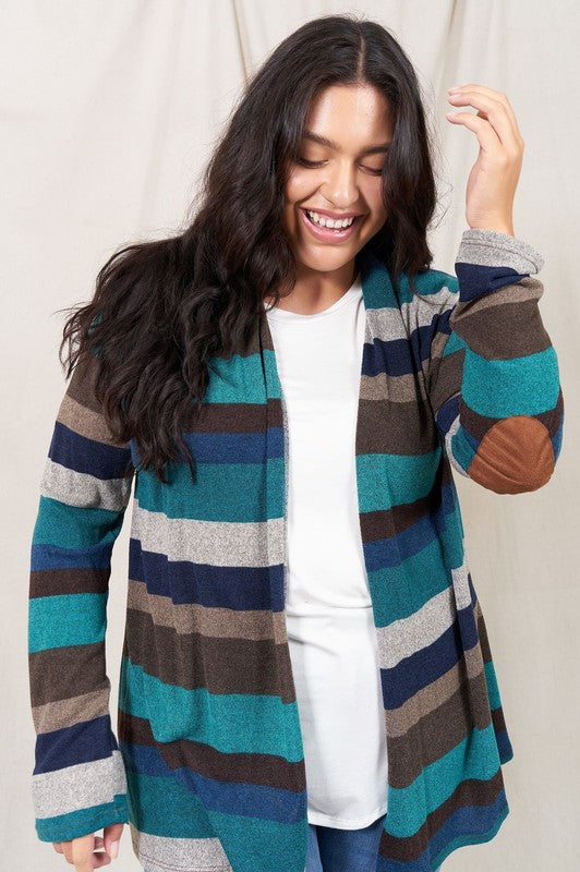 EG FASHION Stripe Elbow Patch Cardigan