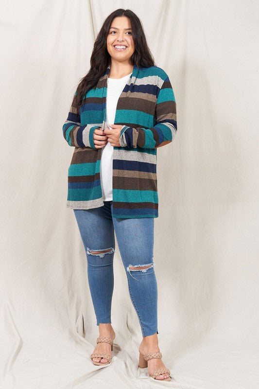 EG FASHION Stripe Elbow Patch Cardigan