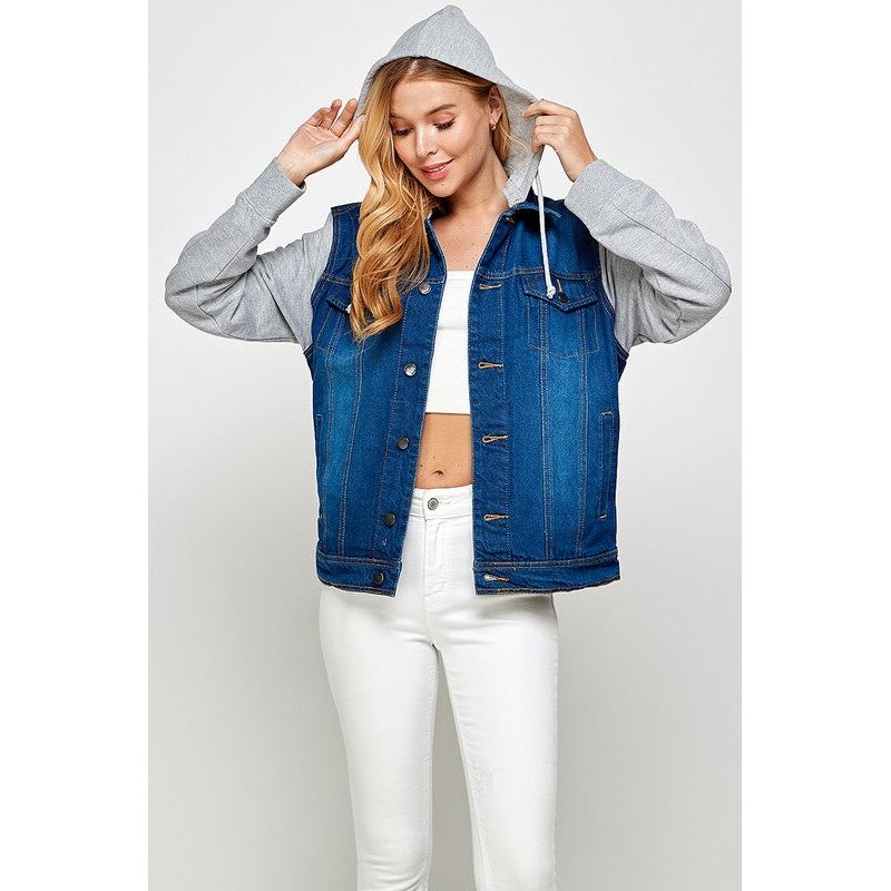 BLUE AGE Women's Denim  Jacket with Fleece Hoodies