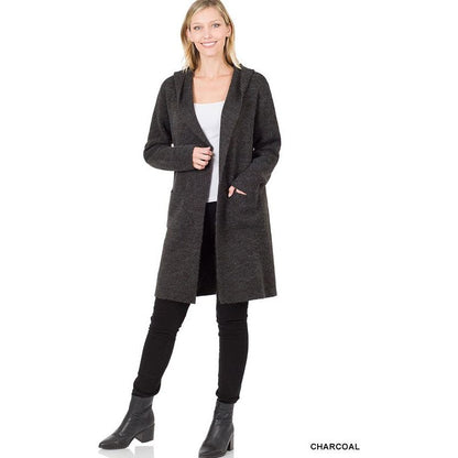 ZENANA Warm Hooded Open Front Cardigan with Pockets