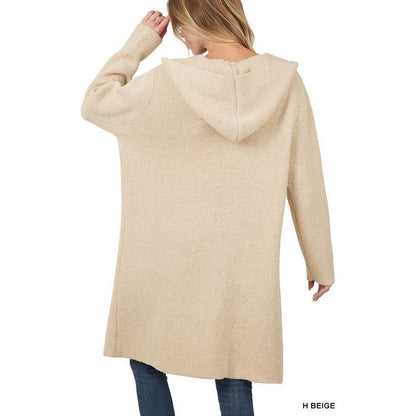 ZENANA Warm Hooded Open Front Cardigan with Pockets