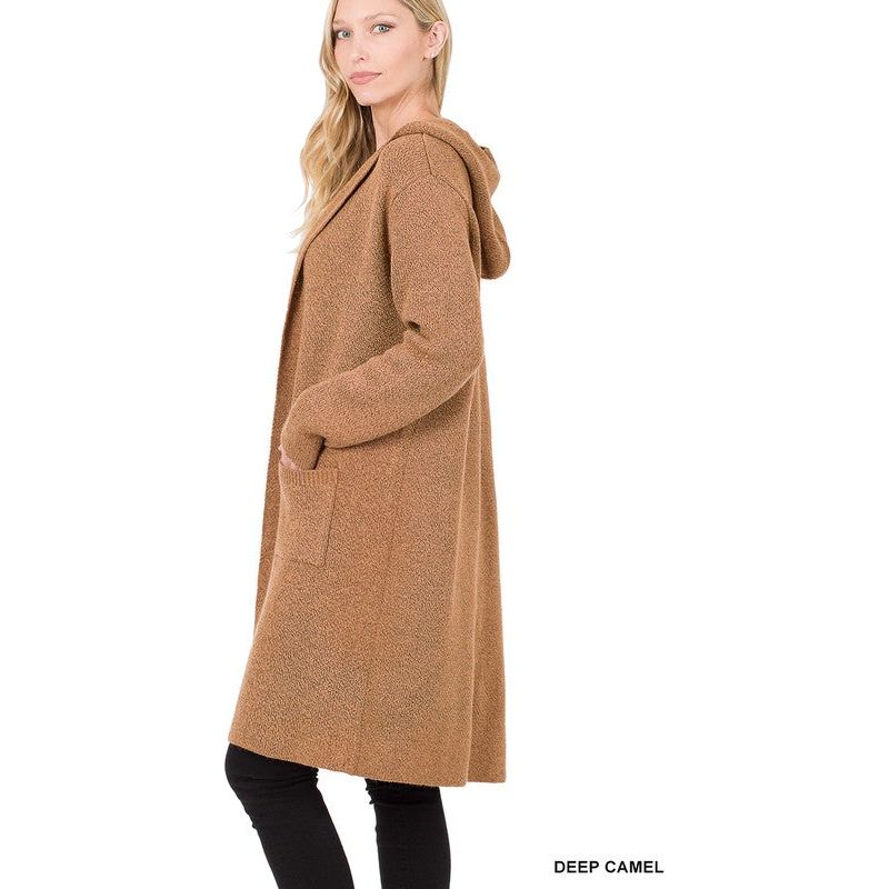 ZENANA Warm Hooded Open Front Cardigan with Pockets