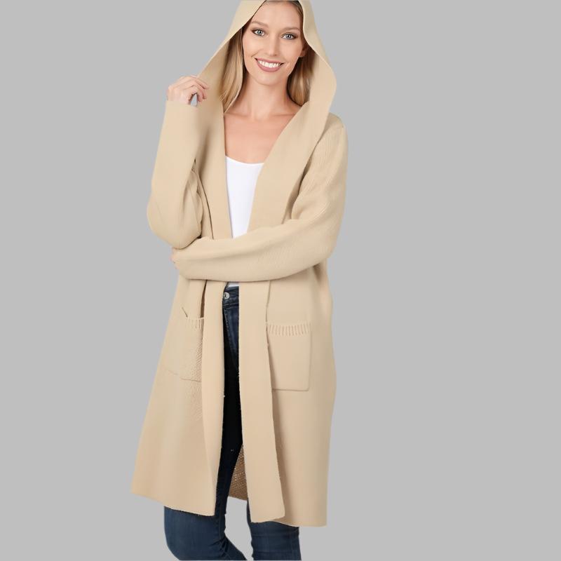 ZENANA Warm Hooded Open Front Cardigan with Pockets