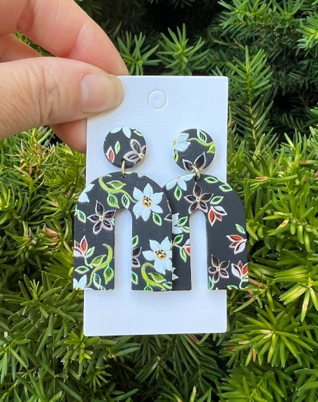 BAUBLES by B Black Floral Arch Acrylic Earrings