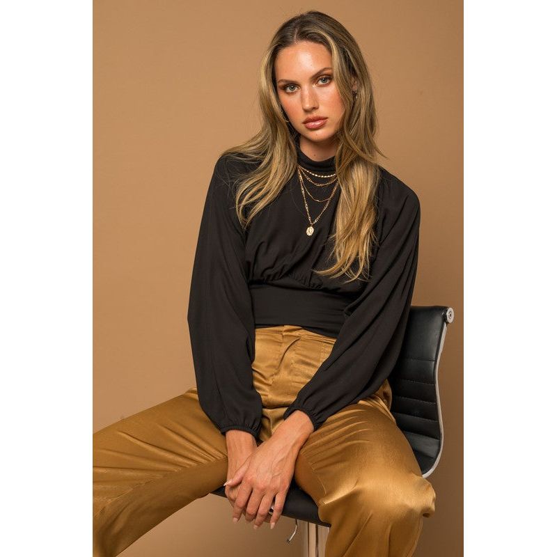 GILLI L/S MOCK NECK BOTTOM FITTED TOP