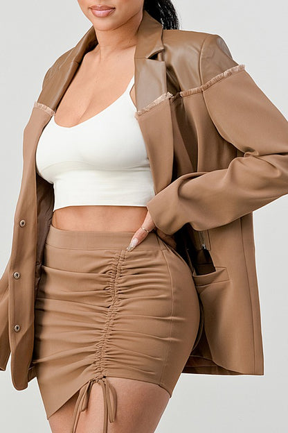 ATHINA Taupe PU Jacket & Skirt Set