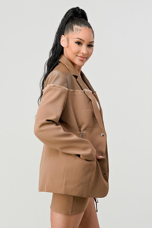 ATHINA Taupe PU Jacket & Skirt Set