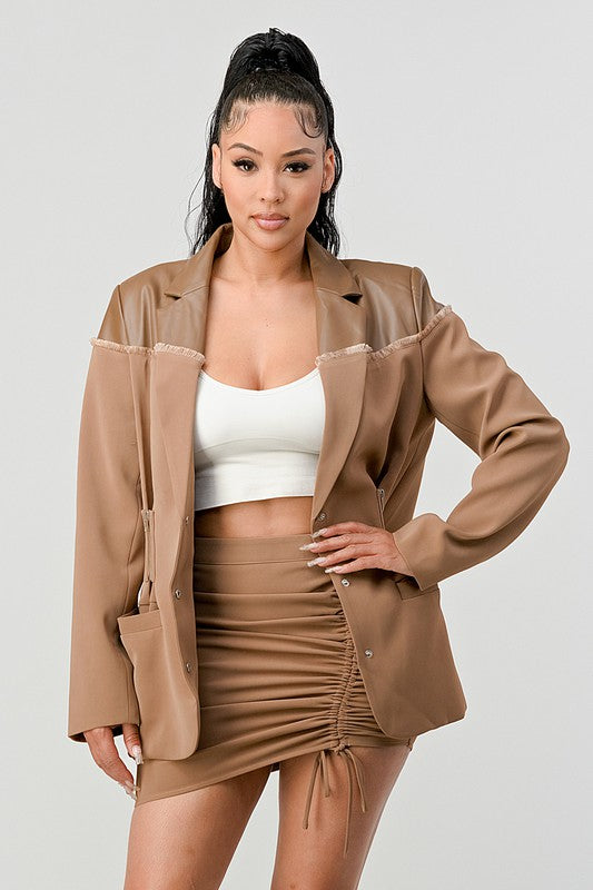 ATHINA Taupe PU Jacket & Skirt Set