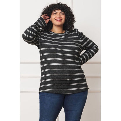 EG FASHION Plus Shirred Puff Sleeve Stripe Top