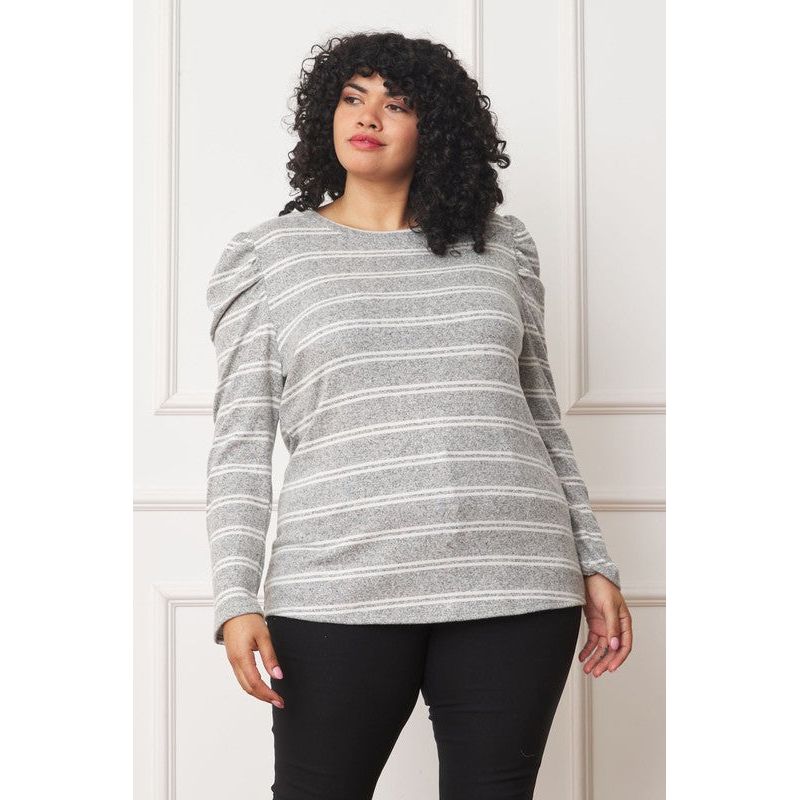 EG FASHION Plus Shirred Puff Sleeve Stripe Top