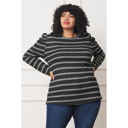 EG FASHION Plus Shirred Puff Sleeve Stripe Top