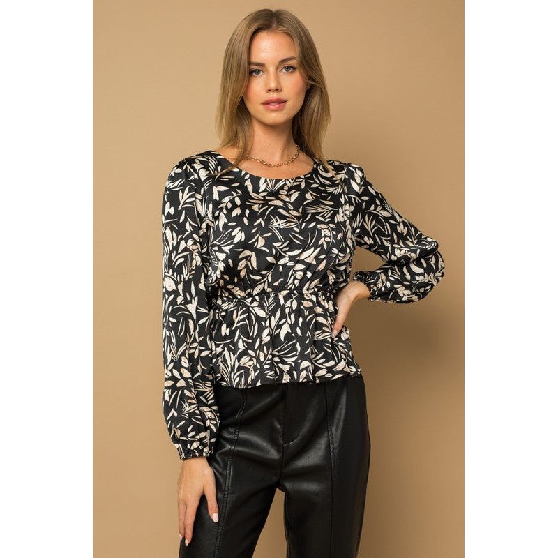 GILLI L/S Back Tie Peplum Floral Top