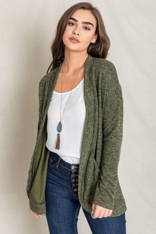 EG FASHION Solid Drape Pocket Cardigan