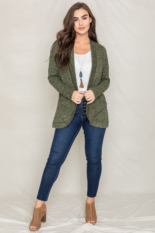 EG FASHION Plus-size Olive Solid Drape Pocket Cardigan