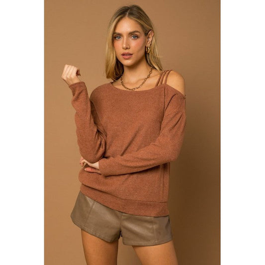 GILLI L/S ONE SHOULDER STRAP TOP