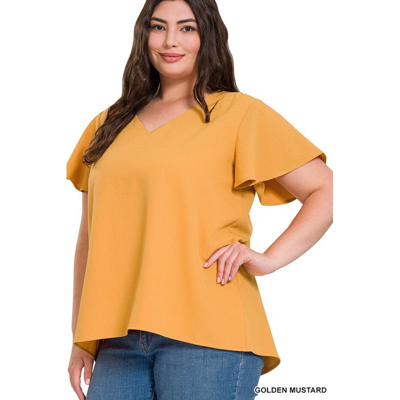 ZENANA Plus-size Woven Flutter Sleeves Top