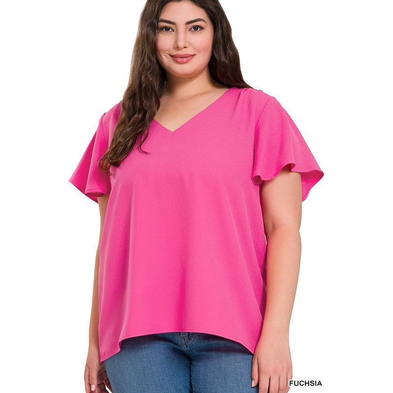 ZENANA Plus-size Woven Flutter Sleeves Top