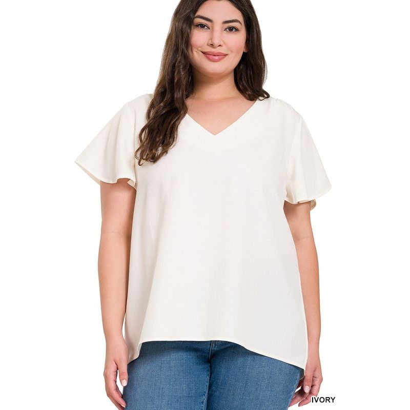 ZENANA Plus-size Woven Flutter Sleeves Top