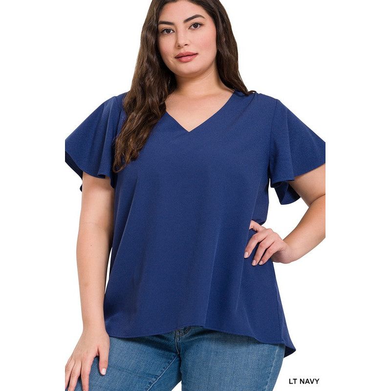 ZENANA Plus-size Woven Flutter Sleeves Top