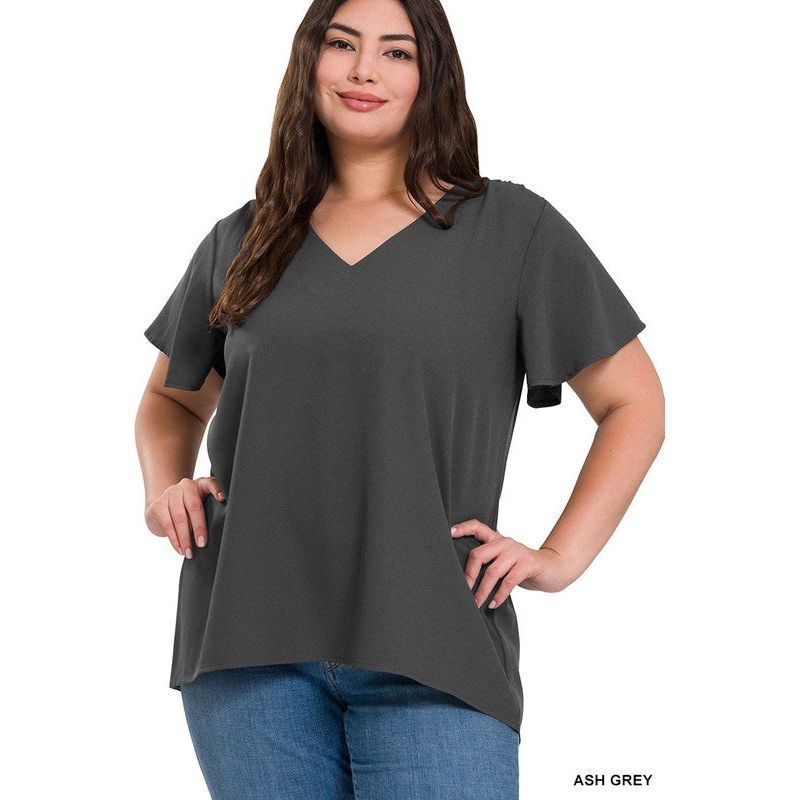 ZENANA Plus-size Woven Flutter Sleeves Top