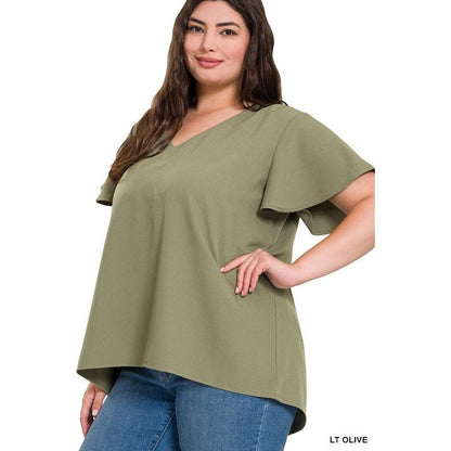 ZENANA Plus-size Woven Flutter Sleeves Top