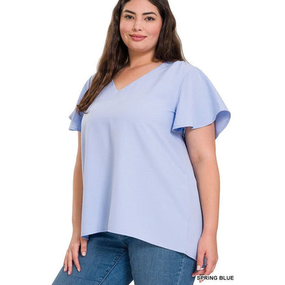 ZENANA Plus-size Woven Flutter Sleeves Top