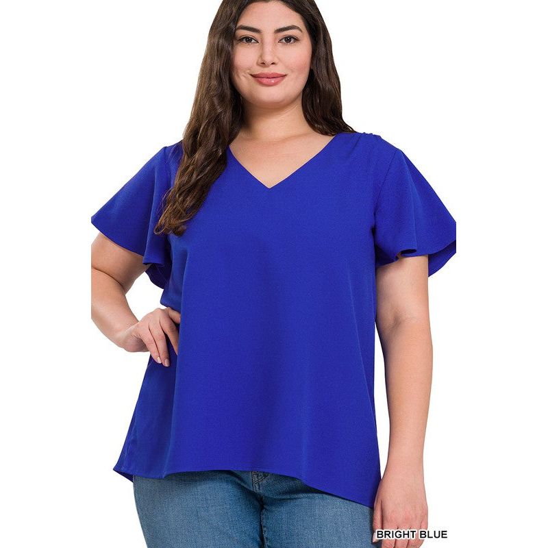 ZENANA Plus-size Woven Flutter Sleeves Top