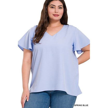 ZENANA Plus-size Woven Flutter Sleeves Top