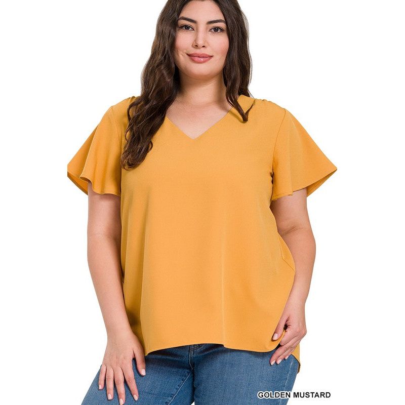 ZENANA Plus-size Woven Flutter Sleeves Top