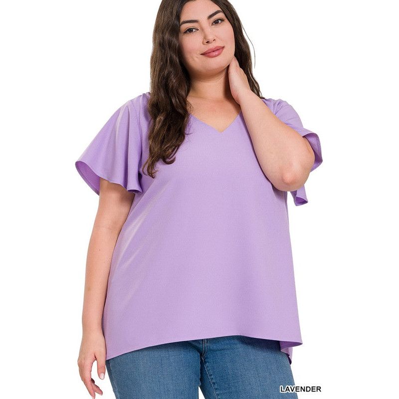 ZENANA Plus-size Woven Flutter Sleeves Top