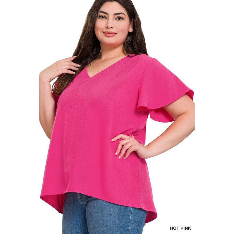 ZENANA Plus-size Woven Flutter Sleeves Top