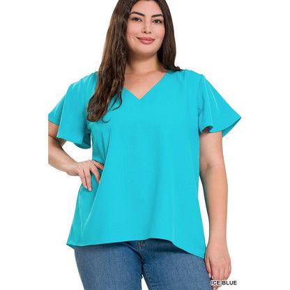 ZENANA Plus-size Woven Flutter Sleeves Top