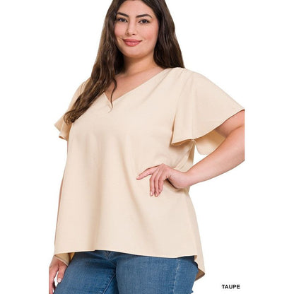 ZENANA Plus-size Woven Flutter Sleeves Top