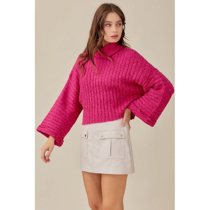 MUSTARD SEED Hot Pink Turtleneck Bell Sleeves Sweater