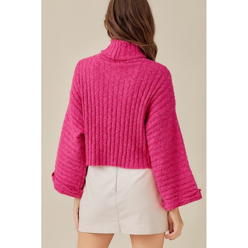 MUSTARD SEED Hot Pink Turtleneck Bell Sleeves Sweater