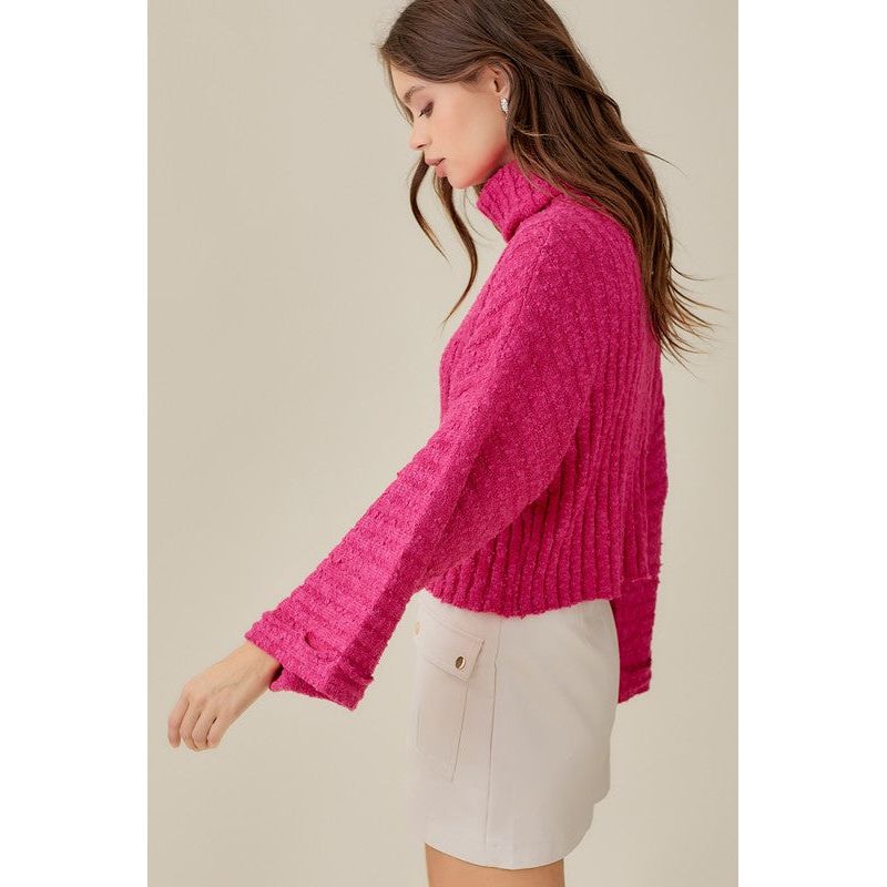 MUSTARD SEED Hot Pink Turtleneck Bell Sleeves Sweater