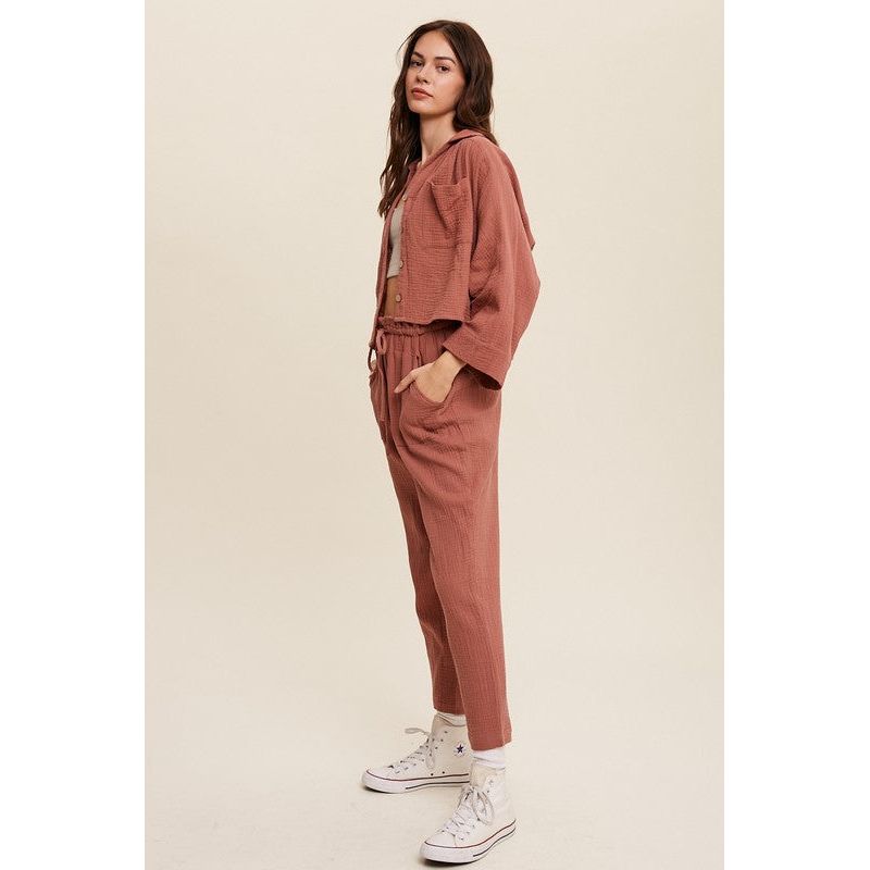 Listicle 2 Piece Women's Long Sleeve Button Down Shirt and Long Pants Sets