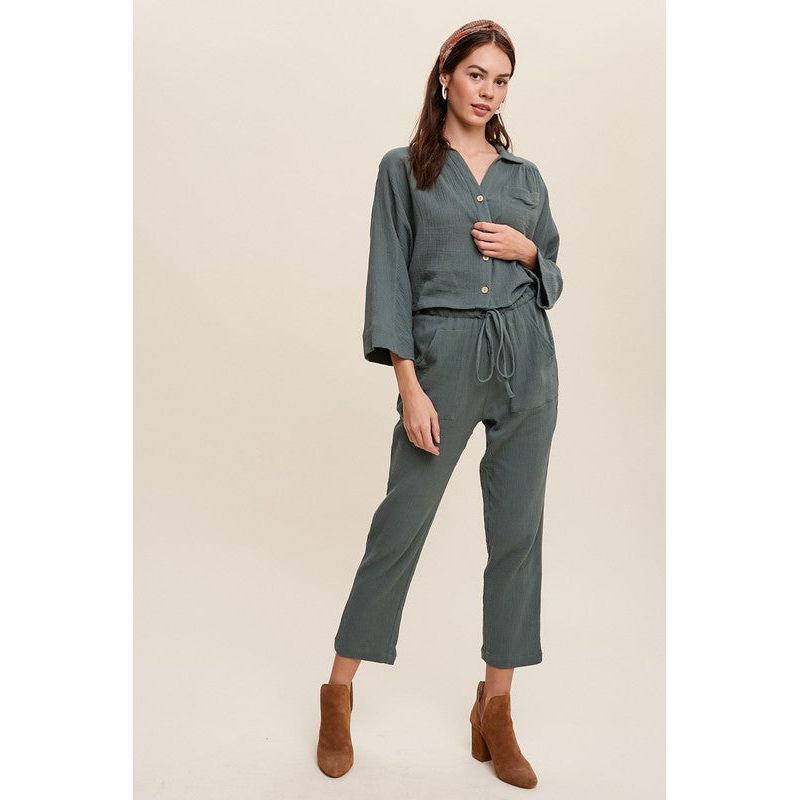 Listicle 2 Piece Women's Long Sleeve Button Down Shirt and Long Pants Sets