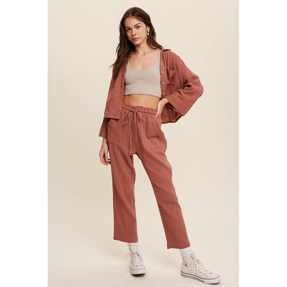 Listicle 2 Piece Women's Long Sleeve Button Down Shirt and Long Pants Sets