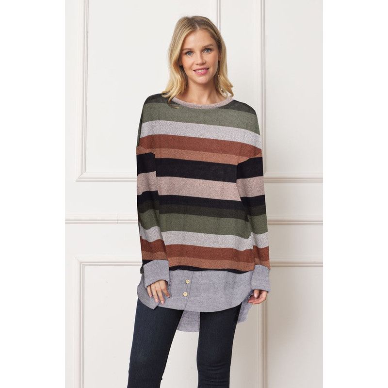 EG FASHION Plus Striped Chambray Layered Tunic