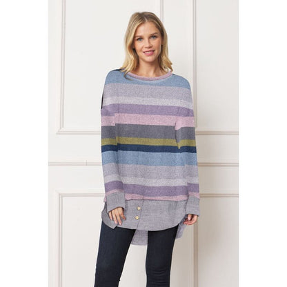 EG FASHION Plus Striped Chambray Layered Tunic