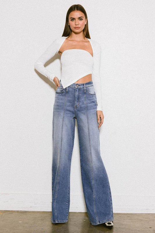 VIBRANT M.I.U Light Stone High Rise Center Line Wide Jeans