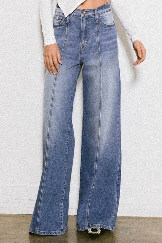 VIBRANT M.I.U Light Stone High Rise Center Line Wide Jeans