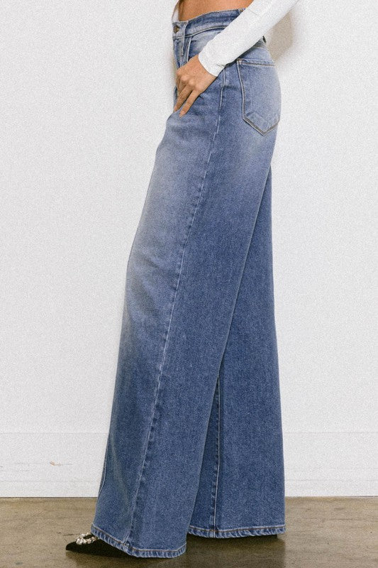 VIBRANT M.I.U Light Stone High Rise Center Line Wide Jeans