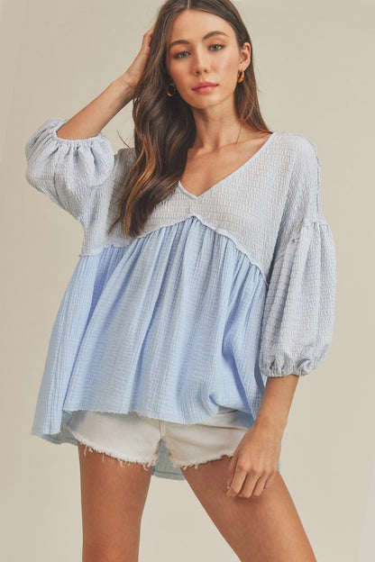 AEMI & Co. V-Neckline Boho Babydoll Top