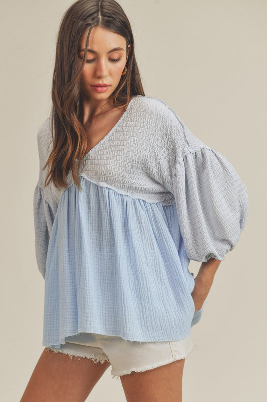 AEMI & Co. V-Neckline Boho Babydoll Top