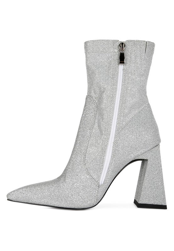 Hustlers Shimmer Block Heeled Ankle Boots