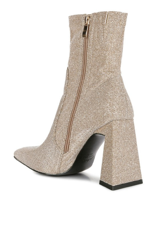 Hustlers Shimmer Block Heeled Ankle Boots