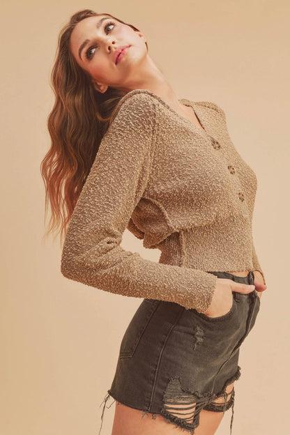 AEMI & Co. Buttoned Knit Crop Sweater